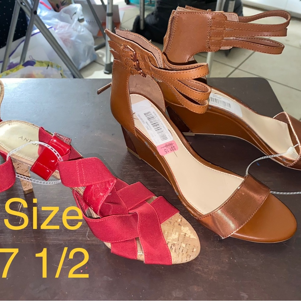 Red shoes 2 inch heel and brown shoes-wedge ankle strap about 2 inch heel
